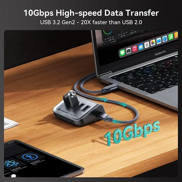 Alt view image 2 of 7 - Yottamaster USB 3.2 Hub 4 Ports, Type C to USB 3.2 Gen2 10Gbps Data Hub with 4 USB-A, Powered USB Hub 5V/2A for Laptop, iMac, Surface Pro, XPS, USB Flash Drives, Mobile HDD, and More