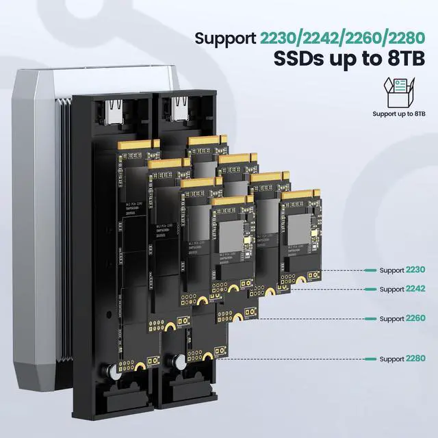 Alt view image 3 of 7 - Yottamaster M.2 MVME SATA SSD Enclosure Adapter (Dual Bay), USB 3.1 Gen 2 10Gbps MVME, 6Gbps SATA External Solid State Enclosure, with 2 in 1 USB C Cable for M Key/B Key/B+M Key SSD