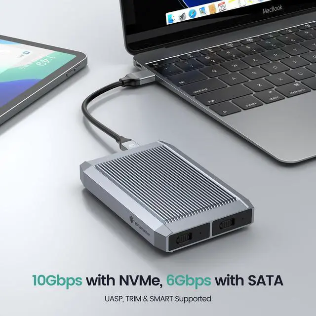 Alt view image 6 of 7 - Yottamaster M.2 MVME SATA SSD Enclosure Adapter (Dual Bay), USB 3.1 Gen 2 10Gbps MVME, 6Gbps SATA External Solid State Enclosure, with 2 in 1 USB C Cable for M Key/B Key/B+M Key SSD