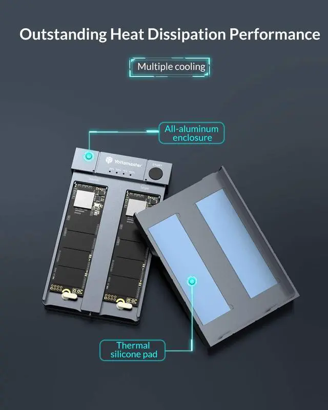 Alt view image 5 of 7 - Yottamaster Dual-Bay M.2 NVMe Cloner Duplicator, Aluminum Alloy Offline Cloning Docking Station, 10Gbps USB C to NVME SSD Enclosure Hot Swappabe for NVMe PCIe Size 2230/2242/2260/2280 (up to 8TB)