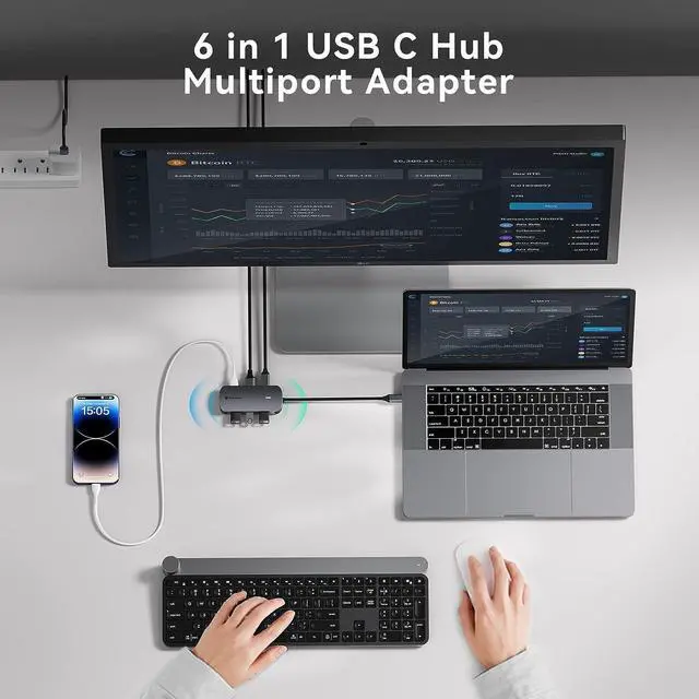 Alt view image 6 of 7 - Yottamaster 10 in 1 USB C hub Docking Station, USB C Hub with 4K HDMI, VGA, 3 USB 3.0, TF/SD Reader, Ethernet, Audio, 100W Power Delivery Compatible with MacBook, Surface, iPad or Other Type C Devices