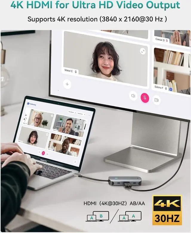 Alt view image 7 of 7 - Yottamaster 10 in 1 USB C hub Docking Station, USB C Hub with 4K HDMI, VGA, 3 USB 3.0, TF/SD Reader, Ethernet, Audio, 100W Power Delivery Compatible with MacBook, Surface, iPad or Other Type C Devices