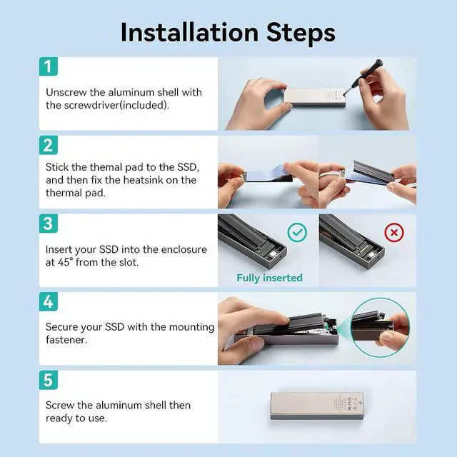 Alt view image 3 of 7 - M.2 NVMe Enclosure, Yottamaster USB C 10Gbps NVMe SSD Enclosure Thunderbolt 3 Compatible for 2230/2242/2260/2280 NVMe SSD, Aluminum M.2 Enclosure Adapter with Heatsink