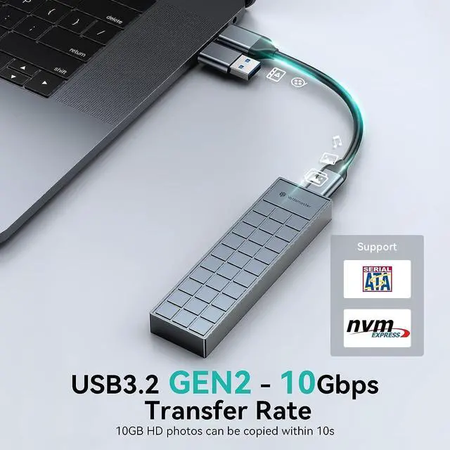 Alt view image 2 of 7 - M.2 NVMe Enclosure, Yottamaster USB C 10Gbps NVMe SSD Enclosure Thunderbolt 3 Compatible for 2230/2242/2260/2280 NVMe SSD, Aluminum M.2 Enclosure Adapter with Heatsink