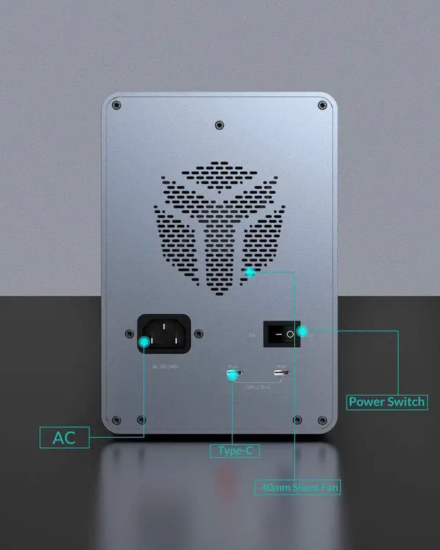 Alt view image 4 of 7 - Yottamaster 10Gbps 5 Bay USB C Hard Drive Enclosure Daisy Chain, Type-C External HDD Enclosure Support 2.5"/3.5" SATA HDD SSD up to 5X18TB - Daisy Chaining Support 270TB Storage Expansion
