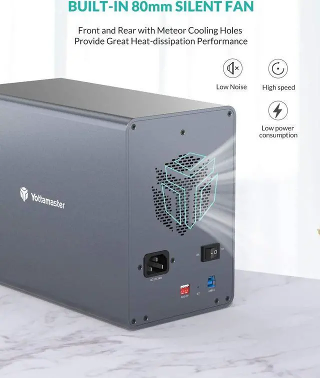 Alt view image 2 of 7 - Yottamaster 5 Bay RAID External Hard Drive Enclosure 2.5" 3.5" USB3.0 to SATA HDD SSD Enclosure,Support 90TB & RAID 0/1/5/10/JBOD RAID Mode Hard Drive RAID Storage for NAS Expansion