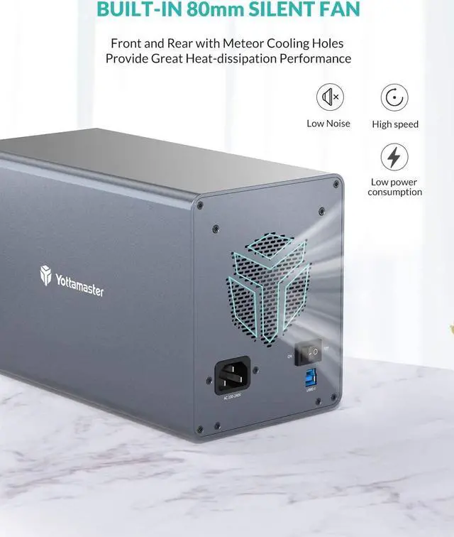 Alt view image 4 of 7 - 4 Bay Hard Drive Enclosure,Yottamaster Aluminum Alloy 2.5"/3.5" USB3.0 to SATA3.0 External HDD SSD Storage Enclosure,Support 4 x 18 TB Capacity,Ideal for Enterprise-Class Storage Solution