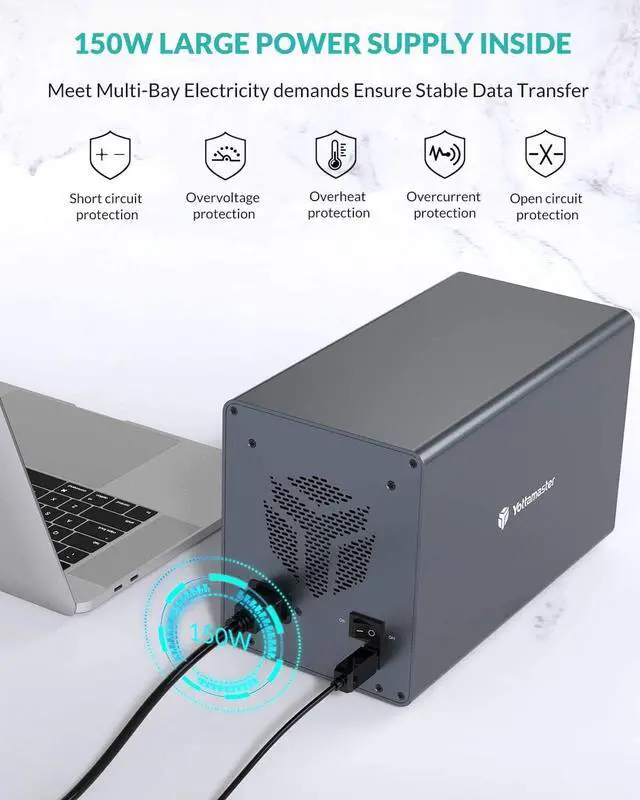 Alt view image 6 of 7 - 4 Bay Hard Drive Enclosure,Yottamaster Aluminum Alloy 2.5"/3.5" USB3.0 to SATA3.0 External HDD SSD Storage Enclosure,Support 4 x 18 TB Capacity,Ideal for Enterprise-Class Storage Solution