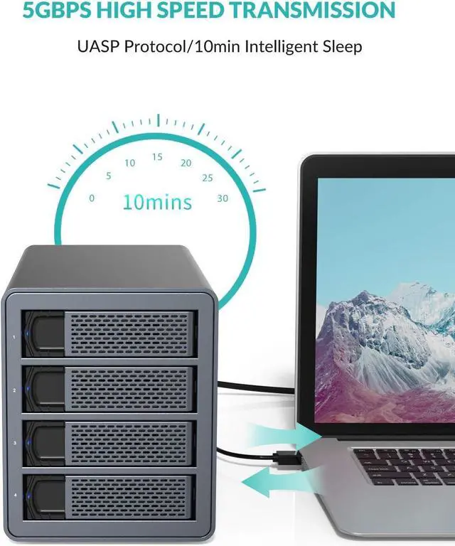 Alt view image 5 of 7 - 4 Bay Hard Drive Enclosure,Yottamaster Aluminum Alloy 2.5"/3.5" USB3.0 to SATA3.0 External HDD SSD Storage Enclosure,Support 4 x 18 TB Capacity,Ideal for Enterprise-Class Storage Solution