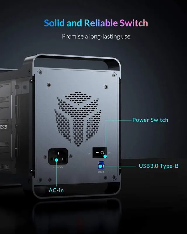 Alt view image 7 of 7 - Yottamaster 4 Bay Hard Drive Enclosure,Aluminum Alloy 2.5"& 3.5" SATA HDD/SSD External HDD SSD Storage Enclosure with 80mm RGB Silent Fan,Supports 4X18TB Capacity for PC DIY Experts&Gamers