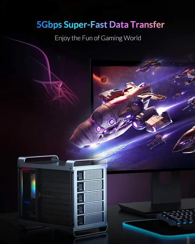 Alt view image 5 of 7 - Yottamaster 5 Bay Hard Drive Enclosure,Aluminum Alloy 2.5"& 3.5" SATA HDD/SSD External HDD SSD Storage Enclosure with 80mm RGB Silent Fan,Supports 5X18TB Capacity for PC DIY Experts&Gamers
