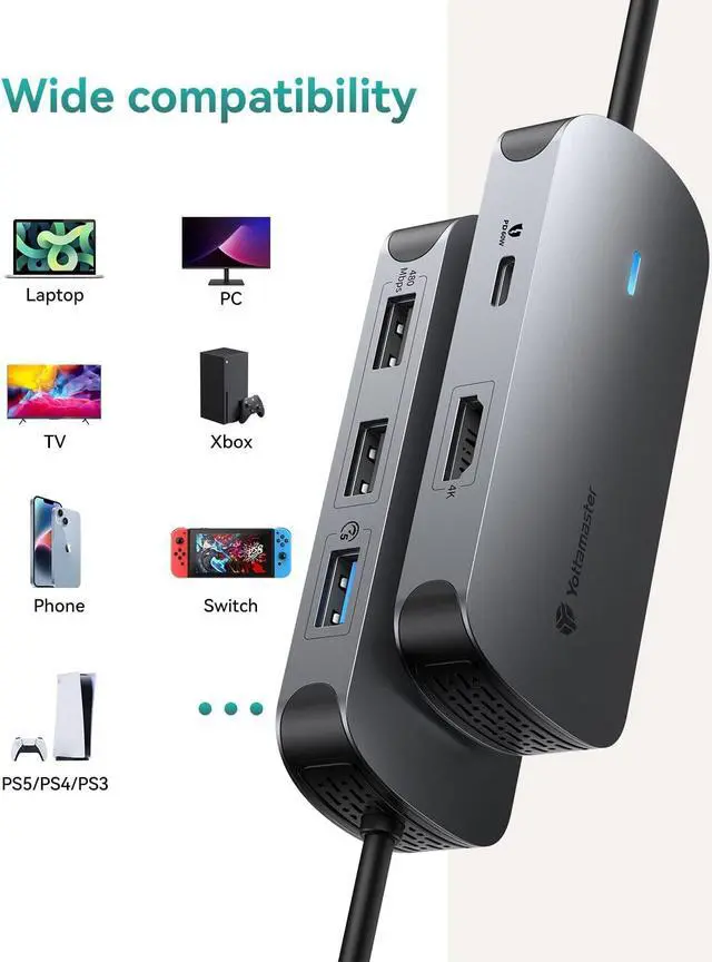 Alt view image 7 of 7 - USB C Docking Station, Yottamaster 5 in 1 USB C Dongle with HDMI 4K, PD60W, USB3.0, USB C Hub Multiport Adapter Compatible for MacBook and Other Type C Devices