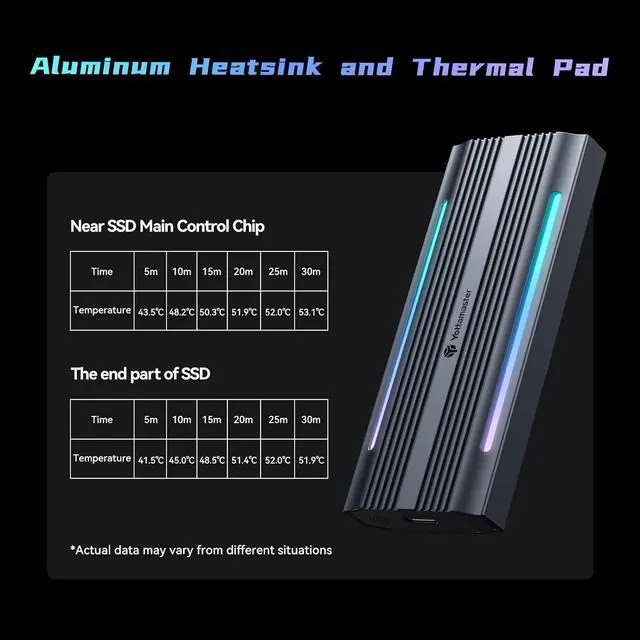 Alt view image 2 of 14 - M.2 NVME SSD Enclosure for Gaming RGB, Yottamaster 10Gbps USB 3.1 Gen 2 SSD Enclosure, Aluminum NVMe Enclosure Support UASP Trim, Fits 2280/2260/2242/2230 M Key/B+M Key, up to 4TB (Silver)