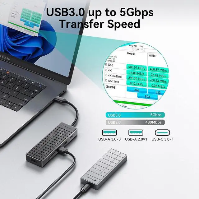 Alt view image 2 of 7 - Yottamaster USB C Hub Hdmi Adapter, 9 in 1 USB C Hub Multiport Adapter with HDMI, USB A 3.0, USB C 3.0, SD/TF Card Reader, 100W PD, Compatible with MacBook Pro/Air and More Type C Laptop Devices