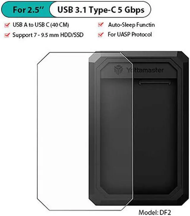 Alt view image 2 of 7 - Yottamaster 5Gbps translucent SSD case USB3.1 GEN1 SATA3.0 HDD enclosure for 2.5 Inch SATA Hard Drives