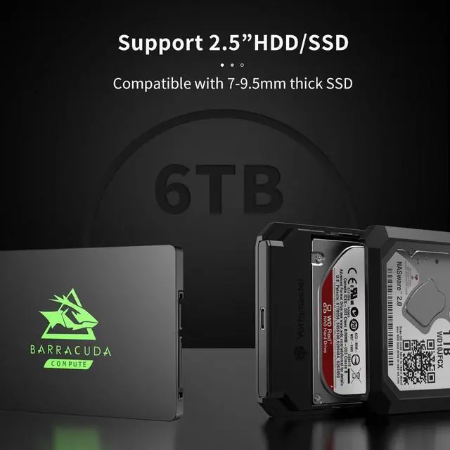 Alt view image 4 of 7 - Yottamaster 10Gbps translucent SSD case USB3.1 GEN1 SATA3.0 HDD enclosure for 2.5 & 3.5 Inch SATA Hard Drives 2.5 in. / 3.5" SATA