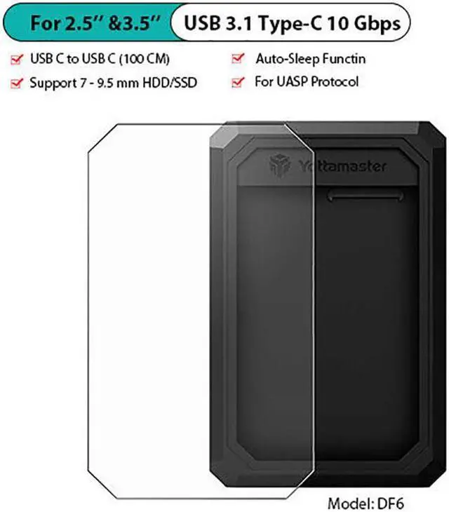 Alt view image 2 of 7 - Yottamaster 10Gbps translucent SSD case USB3.1 GEN1 SATA3.0 HDD enclosure for 2.5 & 3.5 Inch SATA Hard Drives 2.5 in. / 3.5" SATA