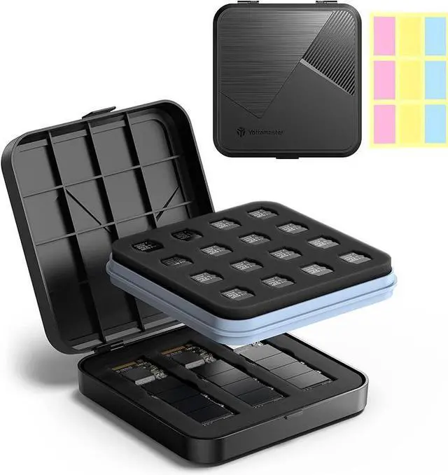 Main image of Yottamaster 19 Slot Memory Card Case Holder for 3 M.2 SSD and 16 TF Card Protector Case with Labels Waterproof and Anti-Shock Case