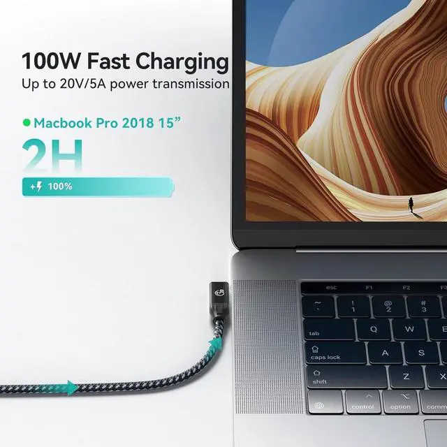 Alt view image 3 of 7 - Yottamaster USB C to USB C Cable Right Angle[100W, 20Gbps, 5m], USB3.2X2 Bradied 100W USB C Charging Cable Support 4K@60Hz, with E-Marker [16.5ft/5m]