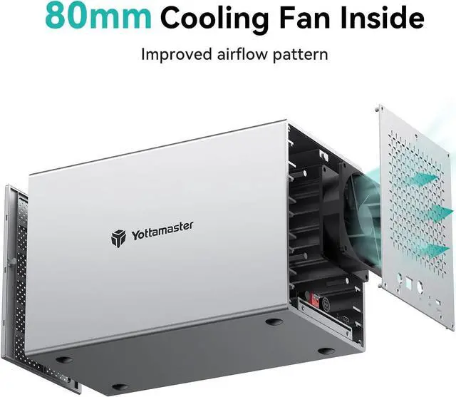 Alt view image 4 of 7 - Yottamaster 5 Bay USB C RAID Enclosure, Aluminum 5 Bay 2.5/3.5 inch External Hard Drive RAID Enclosure Support RAID 0/1/3/5/10/JBOD/Clear,Mac Style - for Personal Storage at Home&Office