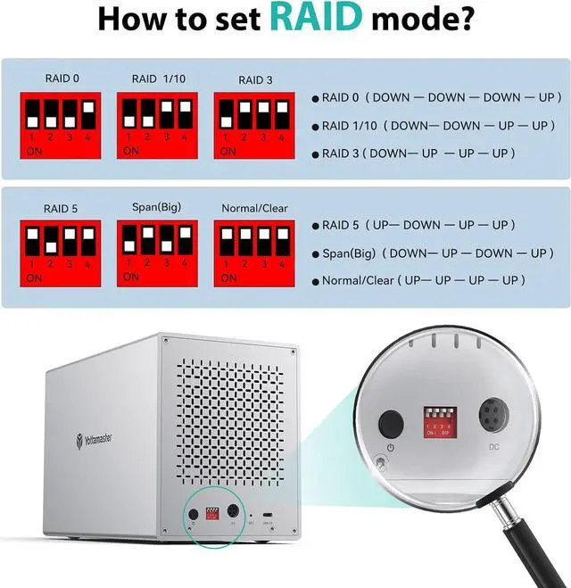 Alt view image 3 of 7 - Yottamaster 5 Bay USB C RAID Enclosure, Aluminum 5 Bay 2.5/3.5 inch External Hard Drive RAID Enclosure Support RAID 0/1/3/5/10/JBOD/Clear,Mac Style - for Personal Storage at Home&Office