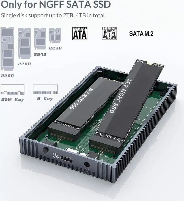 Alt view image 11 of 14 - Yottamaster Dual Bay M.2 NGFF SATA USB C 3.2 Hard Drive Enclosure RAID Adapter