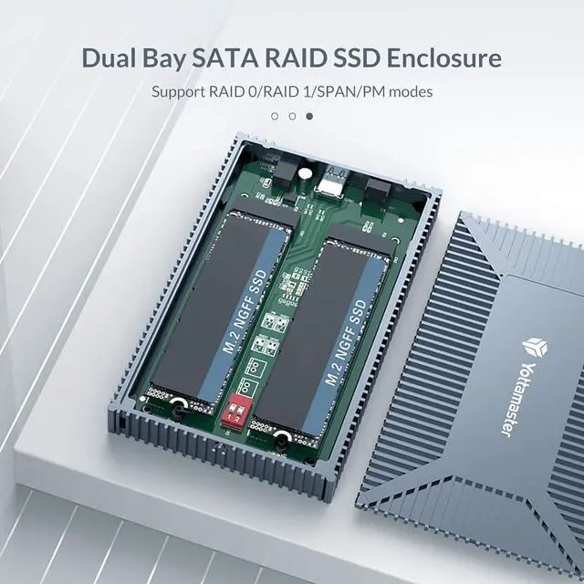 Alt view image 9 of 14 - Yottamaster Dual Bay M.2 NGFF SATA USB C 3.2 Hard Drive Enclosure RAID Adapter
