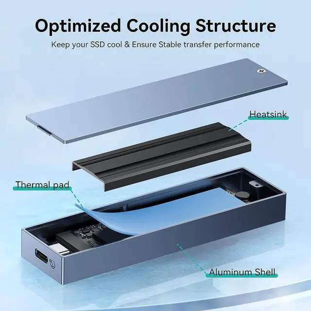 Alt view image 5 of 7 - Yottamaster 20Gbps M.2 NVMe Enclosure with Heatsink, USB3.2 Gen2x2 Type C Aluminum External NVMe SSD Caddy for B-Key and B&M Key 2230/2242/2260/2280 NVMe SSD-Grey