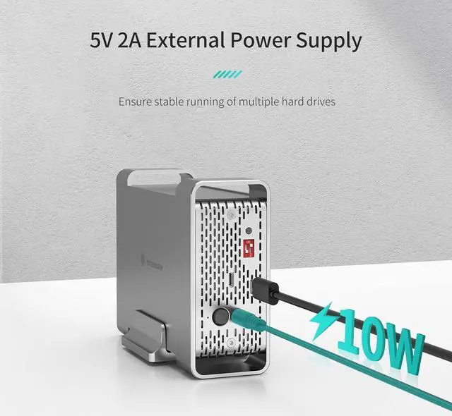 Alt view image 4 of 7 - 2 Bay RAID Hard Drive Enclosure, Yottamaster USB3.1 Gen2 Type C Aluminum External SATA HDD Enclosure with RAID 0/1/SPAN for 2.5" HDD, Support up to 8TB