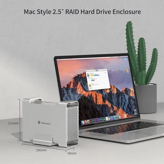 Alt view image 6 of 7 - 2 Bay RAID Hard Drive Enclosure, Yottamaster USB3.1 Gen2 Type C Aluminum External SATA HDD Enclosure with RAID 0/1/SPAN for 2.5" HDD, Support up to 8TB
