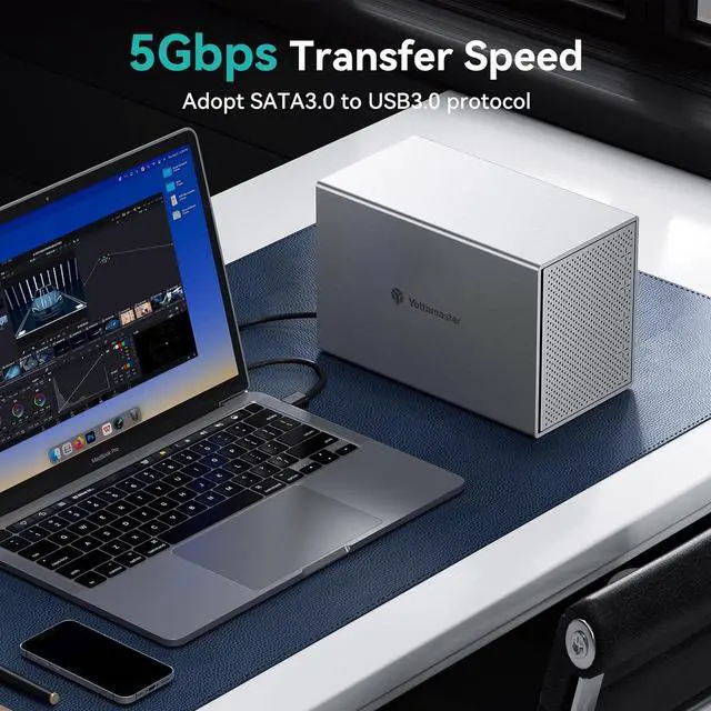 Alt view image 7 of 7 - Yottamaster 5 Bay 2.5 & 3.5 Inch SATA Hard Drive Enclosure, 6Gbps USB C HDD/SSD Enclosure with Fan, Up to 80TB(5x16TB) Direct Attached Storage (DAS) for Data Backup NAS Expansion