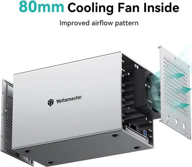 Alt view image 3 of 7 - Yottamaster 5 Bay External Hard Drive Enclosure, Aluminum USB3.0 3.5" HDD Enclosure for 3.5 2.5 Inch SATA HDD Support 5 x 16TB, Mac Style Direct Attached Storage (DAS) [PS500U3]