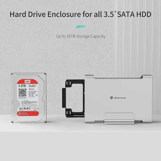 Alt view image 3 of 7 - 3.5 Inch Hard Drive Enclosure, Yottamaster Aluminum USB 3.0 External SATA Enclosure Hard Disk Caddy Reader for 3.5" SATA HDD/SSD up to 16TB, UASP Supported- Designed for Mac[DR1U3-35]