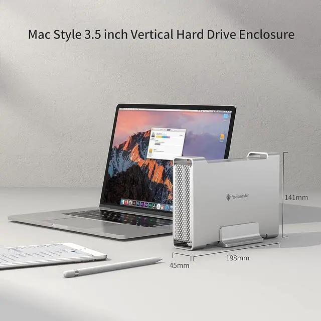 Alt view image 6 of 7 - 3.5 Inch Hard Drive Enclosure, Yottamaster Aluminum USB 3.0 External SATA Enclosure Hard Disk Caddy Reader for 3.5" SATA HDD/SSD up to 16TB, UASP Supported- Designed for Mac[DR1U3-35]