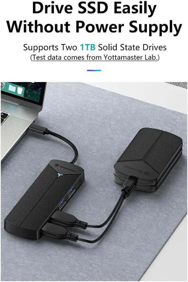 Alt view image 7 of 7 - Yottamaster 4 Port USB HUB Type USB C Splitter & SD TF Card Reader  USB C Adapter for MacBook Accessories Black USB 3.2 TF SD