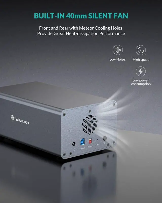Alt view image 7 of 7 - Yottamaster 2 Bay RAID External Hard Drive Enclosure for 2.5" & 3.5" SATA Hard Drives, USB3.0 RAID Enclosure Support 36TB & RAID 0/1/JBOD/Clone/PM, RAID Drive Storage for Video Photo Backup [FS2RU3]