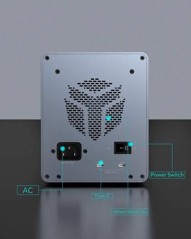 Alt view image 4 of 7 - Yottamaster 10Gbps 4 Bay Type-C Hard Drive Enclosure Daisy Chain, External HDD Enclosure Support 2.5" &3.5" SATA HDD/SSD up to 4X18TB, Daisy Chain DAS Support 216TB Storage Expansion Non-RAID [FS4C3]