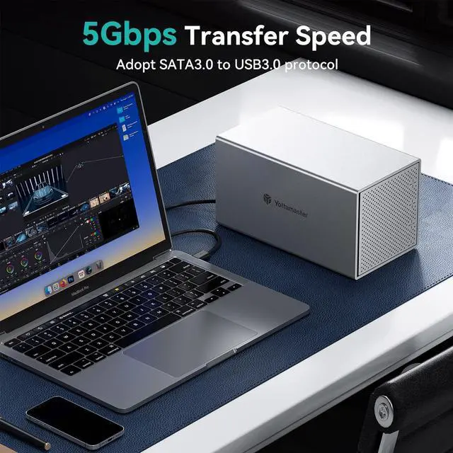 Alt view image 5 of 7 - Yottamaster 4 Bay Hard Drive Enclosure, Aluminum 4 Bay SATA 2.5/3.5 Inch External HDD Enclosure SATA3.0, Support 64TB (4 x16TB),Non-RAID Direct Attached Storage (DAS) with Fan Data Storage [PS400U3]