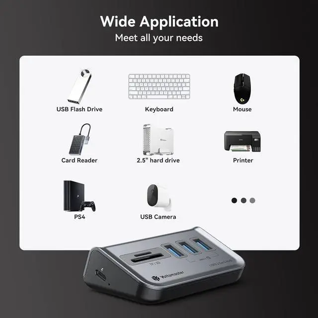 Alt view image 4 of 7 - Yottamaster USB 3.0 Hub 5 Ports,USB Hub 5V/2A, Type C to USB 3.2 Gen1 Data Hub with 3USB-A & SD/TF Card Reader for Laptop, Mobile HDD, and More(1.6ft)