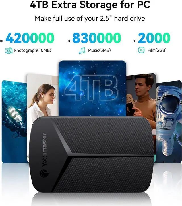 Alt view image 2 of 6 - Yottamaster 2.5 inch Hard Drive Enclosure - USB 3.0 to SATA III Tool-Free HDD/SSD Enclosure for 7mm with UASP, Supports up to 4TB - Black