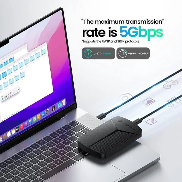 Alt view image 4 of 6 - Yottamaster 2.5 inch Hard Drive Enclosure - USB 3.0 to SATA III Tool-Free HDD/SSD Enclosure for 7mm with UASP, Supports up to 4TB - Black