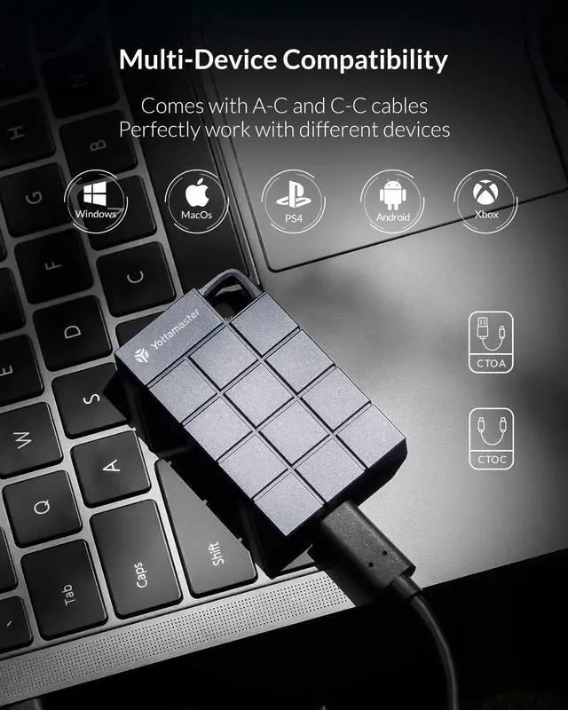Alt view image 2 of 5 - Yottamaster 256GB Portable External SSD - Up to 950MB/s Data Transfer, USB 3.1(Gen 2) 10Gbps NVMe M.2 Mobile Solid State Drive with Aluminum & Compact Design