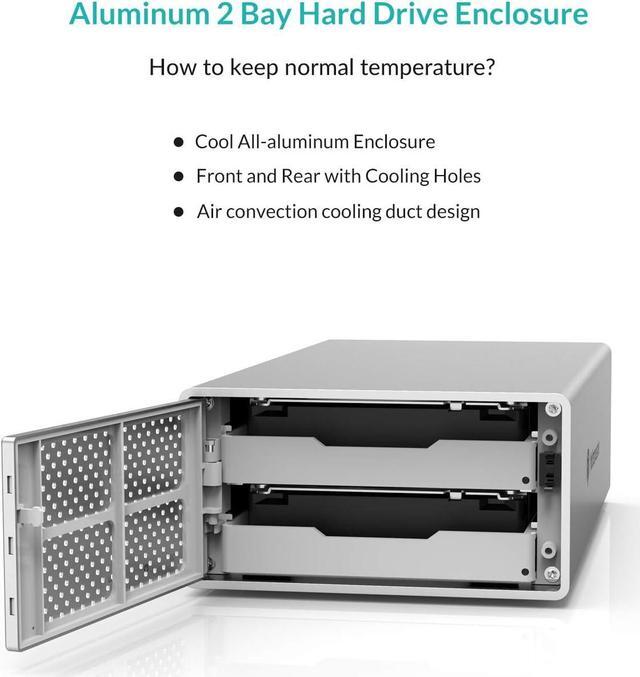 Alt view image 5 of 7 - Yottamaster 2 Bay RAID Hard Drive Enclosure, 6Gbps USB 3.0 to SATA III RAID Enclosure for 3.5/2.5 Inch SATA HDD/SSD, Support 32TB, RAID 1/JBOD/PM Mode, UASP for Data Backup and Storage [PS200RU3]