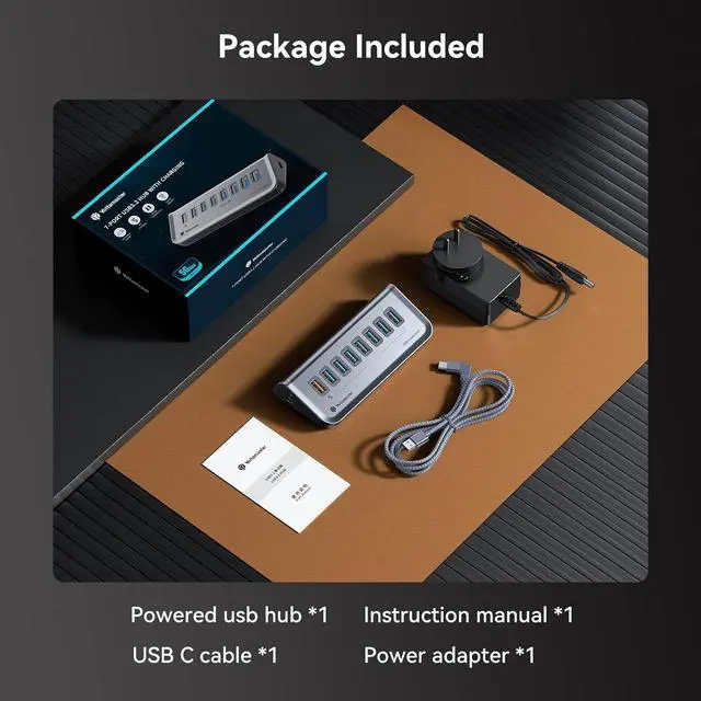 Alt view image 6 of 6 - Yottamaster USB3.0 Hub, 8 Ports USB Hub Splitter (7 Data Transfer Ports+ 1 Charging Port 18W), USB Dock with DC 12V/3A Power Adapter, Type C to USB Extension for Laptop, Flash Drives, Mobile HDD