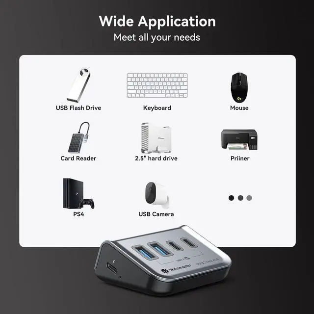 Alt view image 4 of 6 - Yottamaster USB 3.2 Hub 4 Ports, Type C to USB 3.2 Gen2 10Gbps Data Hub with 2USB-A & 2USB-C, USB Hub 5V/2A for Laptop, PC, USB Flash Drives, Mobile HDD, and More(1.6ft)