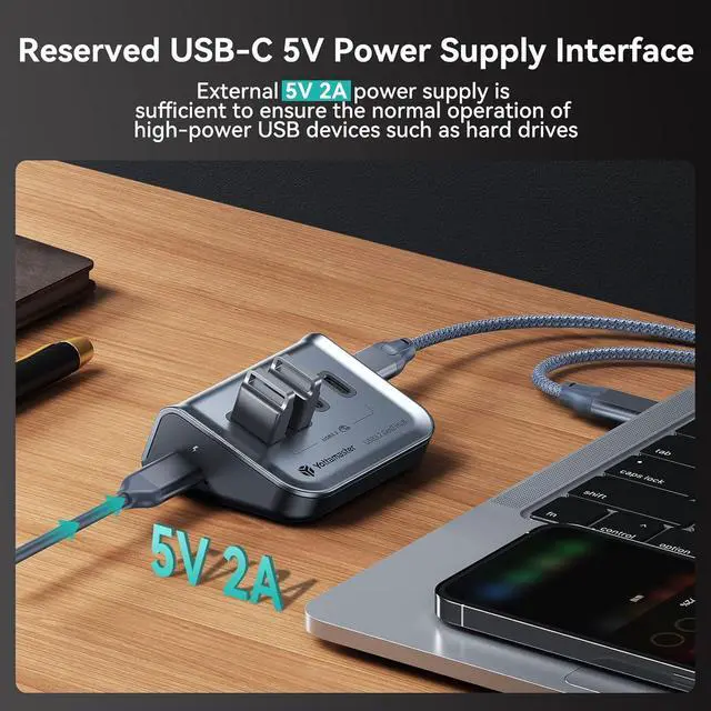 Alt view image 2 of 6 - Yottamaster USB 3.2 Hub 4 Ports, Type C to USB 3.2 Gen2 10Gbps Data Hub with 2USB-A & 2USB-C, USB Hub 5V/2A for Laptop, PC, USB Flash Drives, Mobile HDD, and More(1.6ft)