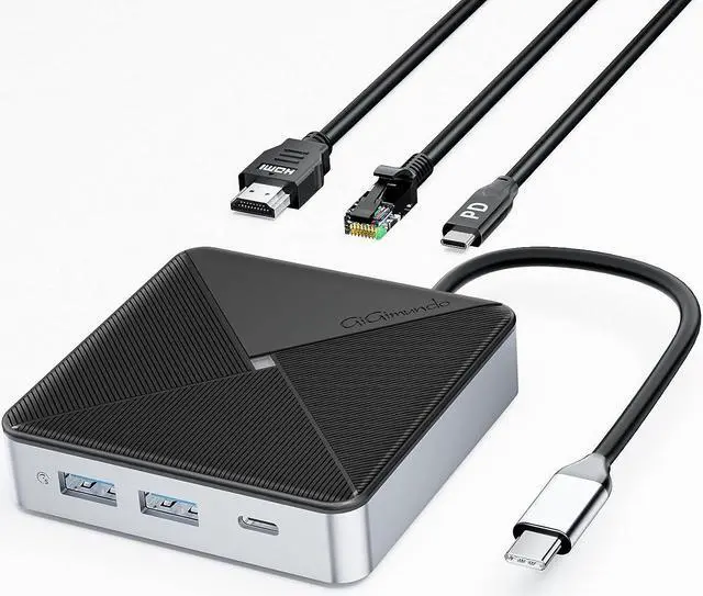 Main image of GiGimundo by Yottamaster 6-in-1 USB C Hub with USB 3.0 Splitters x 2, 5Gbps USB C Port x 1, 4K@60HZ HDMI, 1000Mbps Ethernet, PD 100W, Multi Extra USB Extender Adapter for Laptop, MacBook, Mac Mini