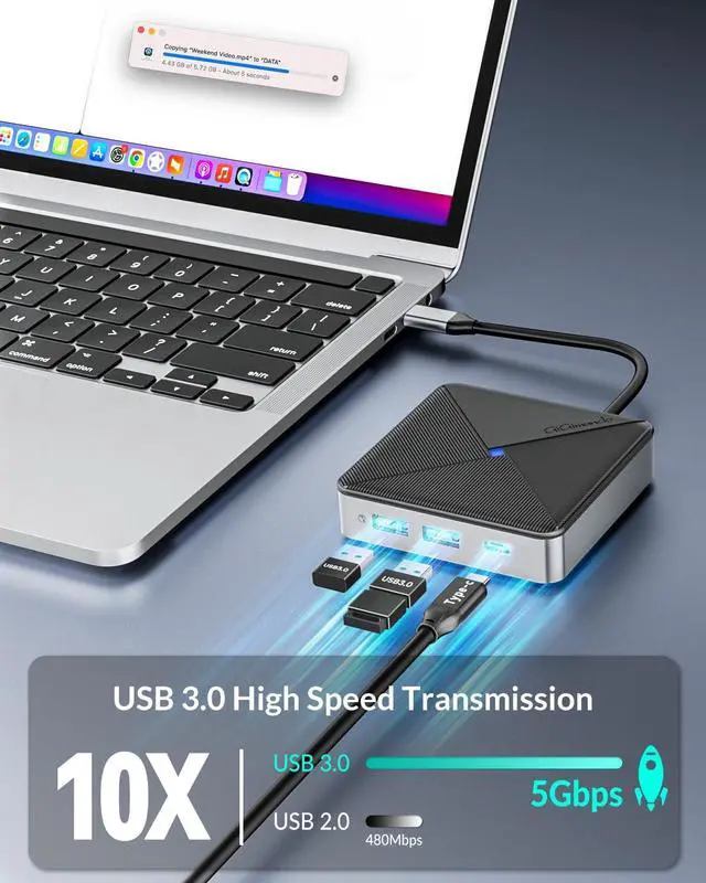 Alt view image 6 of 7 - GiGimundo by Yottamaster 6-in-1 USB C Hub with USB 3.0 Splitters x 2, 5Gbps USB C Port x 1, 4K@60HZ HDMI, 1000Mbps Ethernet, PD 100W, Multi Extra USB Extender Adapter for Laptop, MacBook, Mac Mini