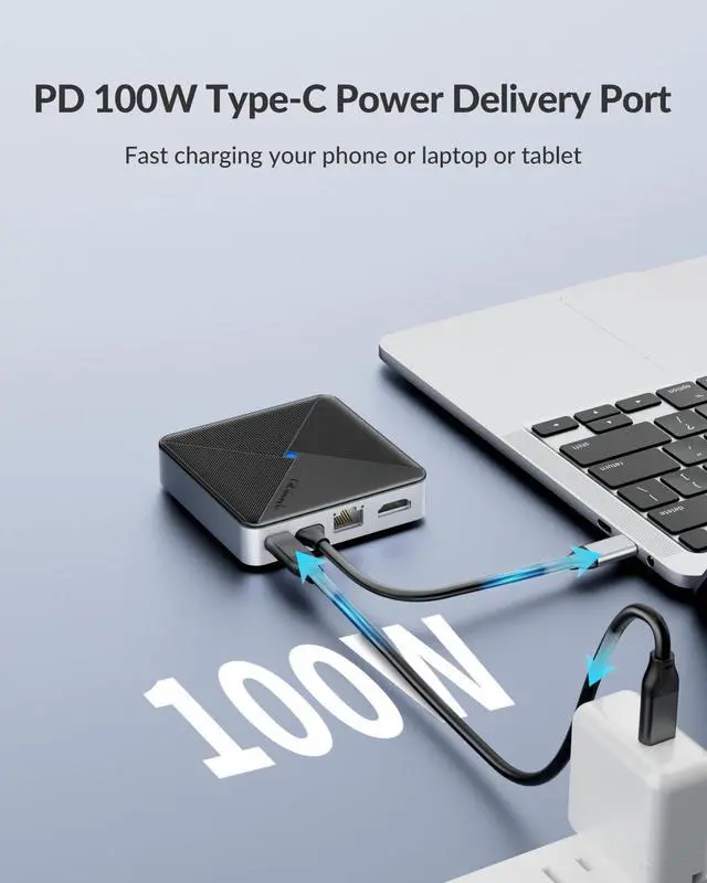 Alt view image 4 of 7 - GiGimundo by Yottamaster 6-in-1 USB C Hub with USB 3.0 Splitters x 2, 5Gbps USB C Port x 1, 4K@60HZ HDMI, 1000Mbps Ethernet, PD 100W, Multi Extra USB Extender Adapter for Laptop, MacBook, Mac Mini