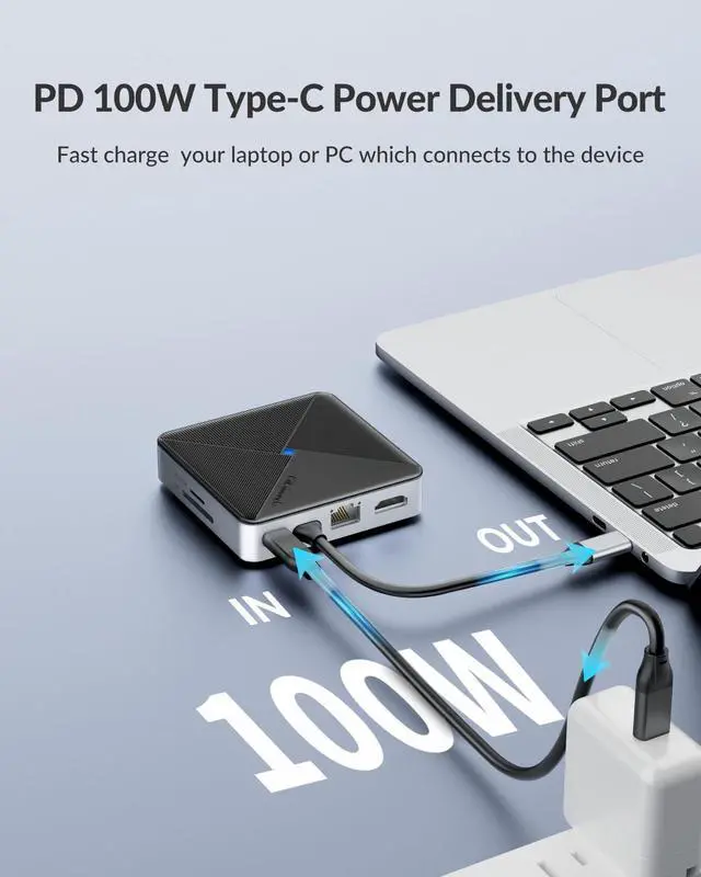 Alt view image 7 of 7 - GiGimundo By Yottamaster 8-in-1 USB C Hub with USB 3.0 Splitters x 3, TF & SD Card Readers, 4K@60HZ HDMI, 1000Mbps Ethernet, PD 100W, Multi Extra USB Extender Adapter for Laptop, MacBook, Mac Mini